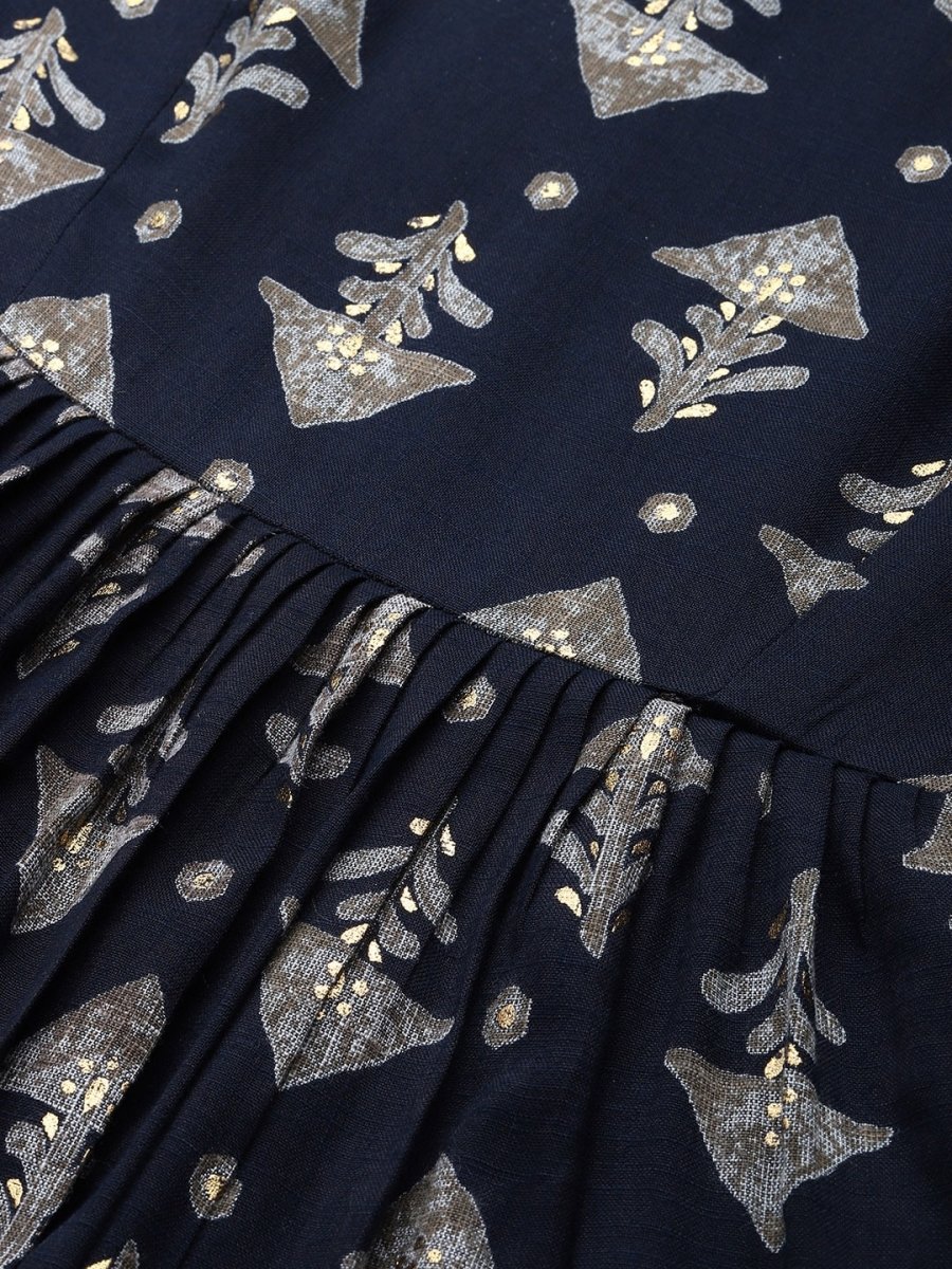 Anouk Women Navy Blue & Grey Ethnic Motifs Printed Kurta with Sharara & Dupatta - Distacart