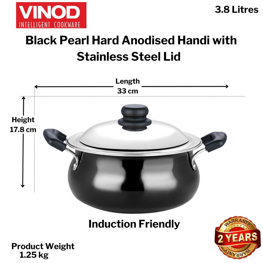 Vinod Black Pearl Hard Anodised Non Stick Handi with Lid - Dista