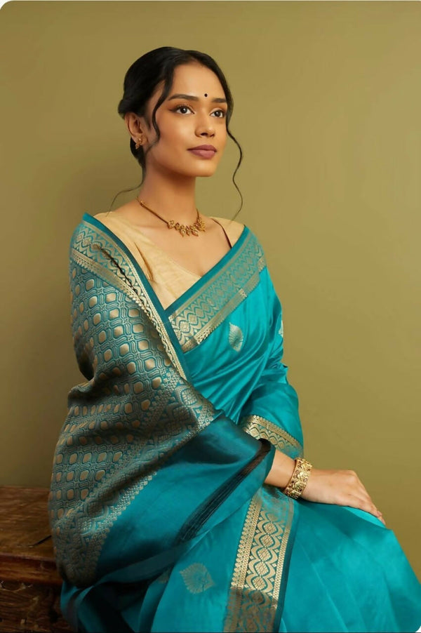Preksha Creation Designer Women Banarasi Soft Silk Saree - Sky Blue - Distacart