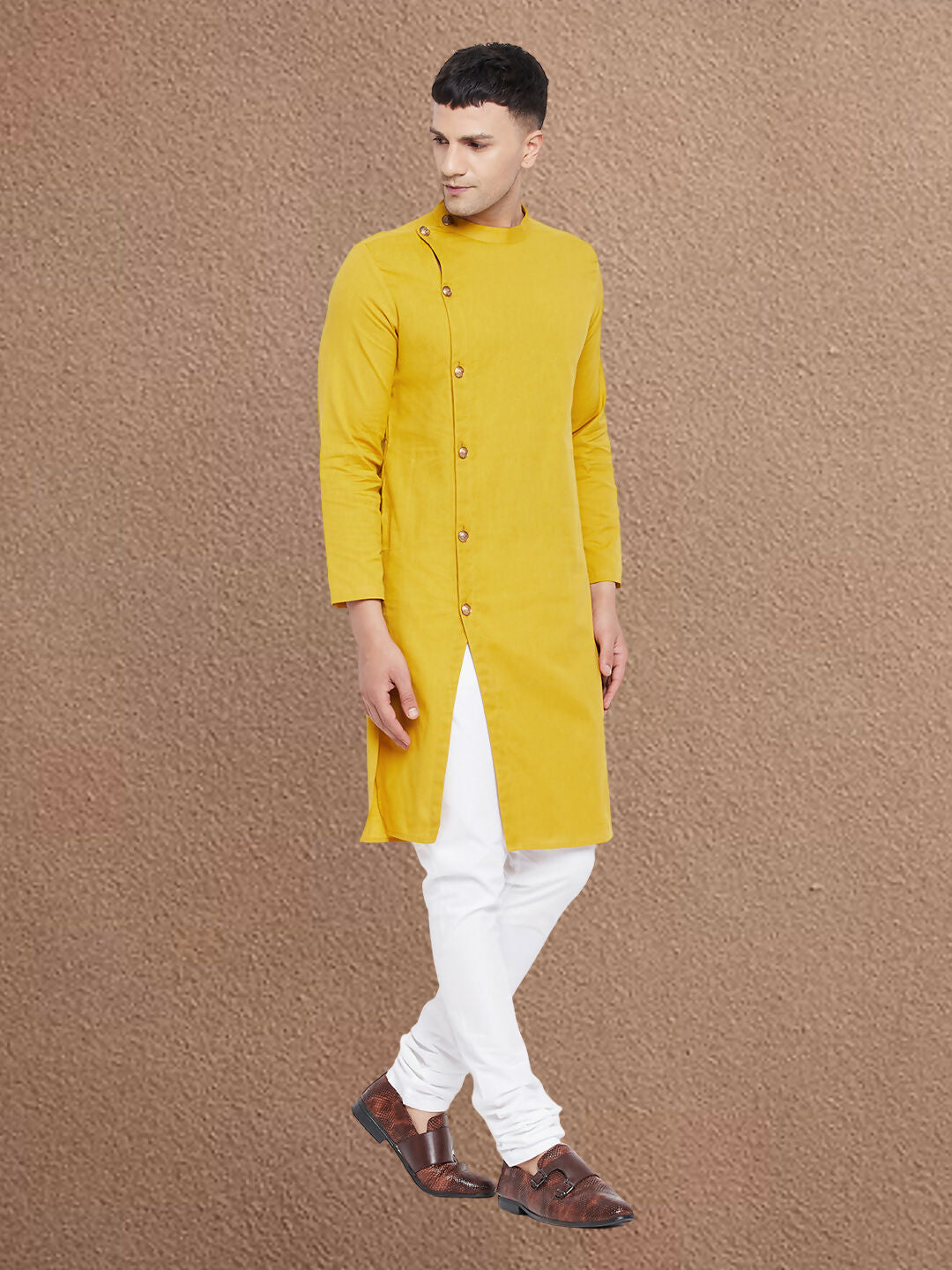 Even Apparels Men's Asymetrical Yellow Sherwani Kurta - Distacart