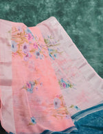 Thumbnail for Baby Peach Floral Print Semi Chanderi Saree By Gayathri Reddy Designer Studio - Distacart