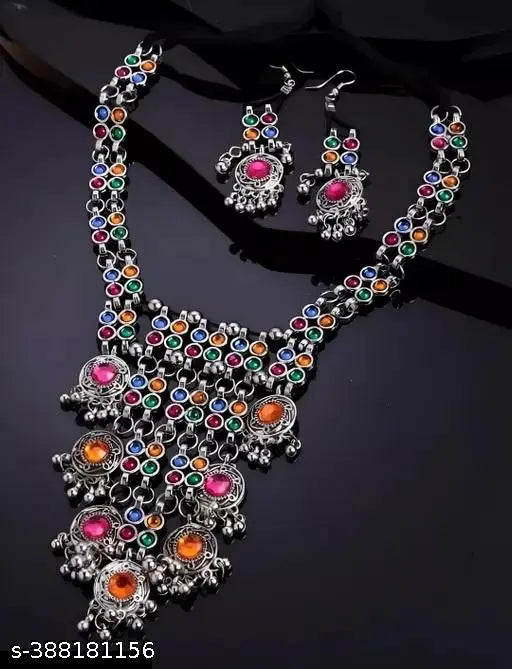 Tehzeeb Creations Women's Multi Colour Meenakari Oxidised Necklace Set - Distacart
