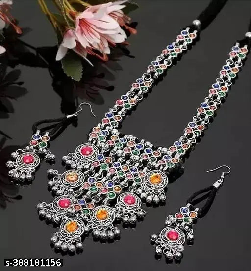 Tehzeeb Creations Women's Multi Colour Meenakari Oxidised Necklace Set - Distacart