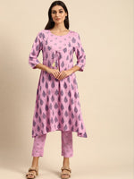 Thumbnail for All About You Women Pink Ethnic Motifs Printed Empire Kurta with Trousers - Distacart