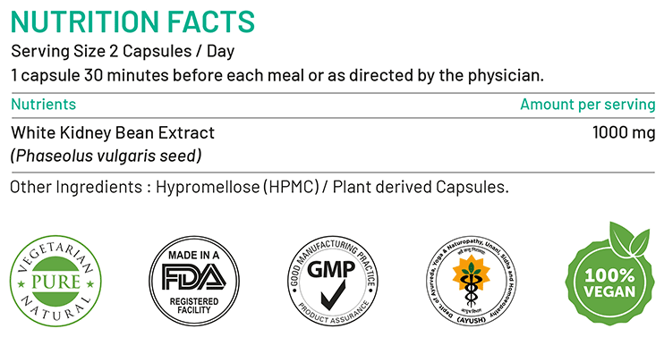 bliss welness carb controller white kidney bean extract vegetarian capsule