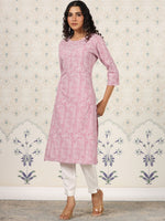 Thumbnail for Ode by House of Pataudi Printed Round Neck Straight Kurta - Distacart