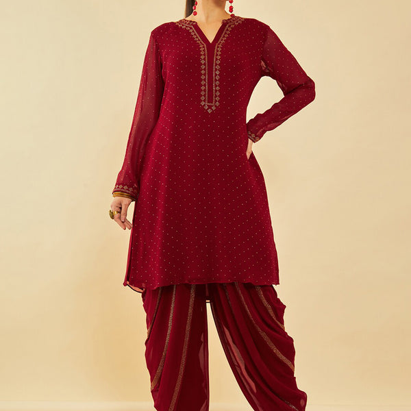 Soch Red Ethnic Motifs Yoke Design Beads and Stones Georgette Kurta With Salwar & Dupatta - Distacart