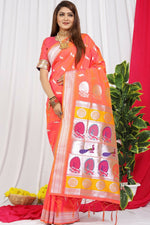 Thumbnail for Jyoti Fashion Women's Coral Paithani Silk Zari Woven Saree with Blouse - Distacart