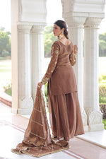 Thumbnail for Lorenvalley Fashion Brown Fendy Satin with Rich Sequins Embroidered work Kurta Pant with Dupatta - Distacart