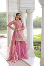 Thumbnail for Lorenvalley Fashion Pink Fendy Satin with Rich Sequins Embroidered work Kurta Pant with Dupatta - Distacart