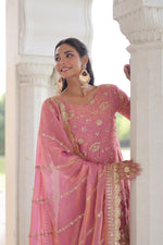 Thumbnail for Lorenvalley Fashion Pink Fendy Satin with Rich Sequins Embroidered work Kurta Pant with Dupatta - Distacart