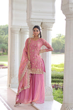 Thumbnail for Lorenvalley Fashion Pink Fendy Satin with Rich Sequins Embroidered work Kurta Pant with Dupatta - Distacart