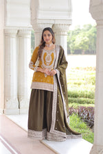 Thumbnail for Lorenvalley Fashion Yellow NC Silk With Sequins and Coding Embroidered work Kurta Sharara with Dupatta - Distacart