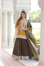 Thumbnail for Lorenvalley Fashion Yellow NC Silk With Sequins and Coding Embroidered work Kurta Sharara with Dupatta - Distacart