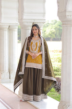 Thumbnail for Lorenvalley Fashion Yellow NC Silk With Sequins and Coding Embroidered work Kurta Sharara with Dupatta - Distacart