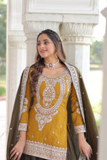 Thumbnail for Lorenvalley Fashion Yellow NC Silk With Sequins and Coding Embroidered work Kurta Sharara with Dupatta - Distacart