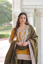 Thumbnail for Lorenvalley Fashion Yellow NC Silk With Sequins and Coding Embroidered work Kurta Sharara with Dupatta - Distacart