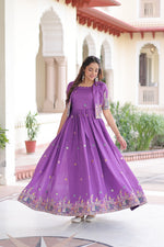 Thumbnail for Lorenvalley Fashion Purple Vichitra Silk with Sequins, Zari & Thread Embroidered work Gown with Koti