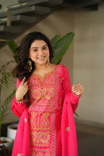 Thumbnail for Lorenvalley Fashion Gajari Chinnon with Zari Multi & Thread Embroidered work Kurta Pant with Dupatta - Distacart