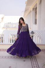 Thumbnail for Lorenvalley Fashion Purple Faux Blooming with Sequins & Zari with Pipe Embroidered work Gown - Distacart