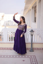 Thumbnail for Lorenvalley Fashion Purple Faux Blooming with Sequins & Zari with Pipe Embroidered work Gown - Distacart