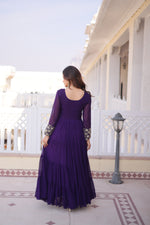 Thumbnail for Lorenvalley Fashion Purple Faux Blooming with Sequins & Zari with Pipe Embroidered work Gown - Distacart