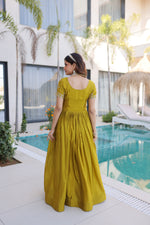 Thumbnail for Lorenvalley Fashion Mehendi H O Silk with Sequins & Zari with Pipe Beads Embroidered work Gown - Distacart