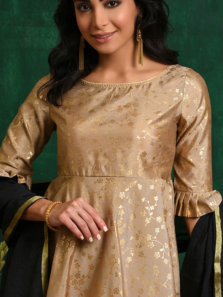 Aks Floral Printed Zari Anarkali Kurta With Trousers & Dupatta - Distacart