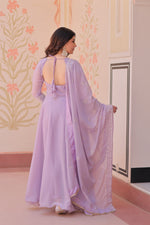 Thumbnail for Lorenvalley Fashion Lavender Star Georgette With Rich Sequins Coding & Beads Embroidered work Gown with Dupatta - Dista
