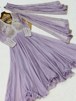 Thumbnail for Lorenvalley Fashion Lavender Star Georgette With Rich Sequins Coding & Beads Embroidered work Gown with Dupatta - Dista