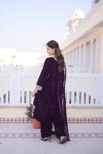 Thumbnail for Lorenvalley Fashion Wine 9000 Velvet with Sequins & Coding & Thread Embroidered work Kurta Pant with Dupatta - Distacart