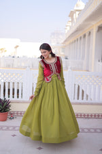 Thumbnail for Lorenvalley Fashion Pista Mal Chanderi Flair Gown with Koti - Distacart