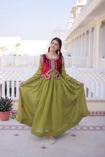 Thumbnail for Lorenvalley Fashion Pista Mal Chanderi Flair Gown with Koti - Distacart