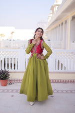 Thumbnail for Lorenvalley Fashion Pista Mal Chanderi Flair Gown with Koti - Distacart