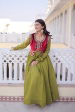 Thumbnail for Lorenvalley Fashion Pista Mal Chanderi Flair Gown with Koti - Distacart