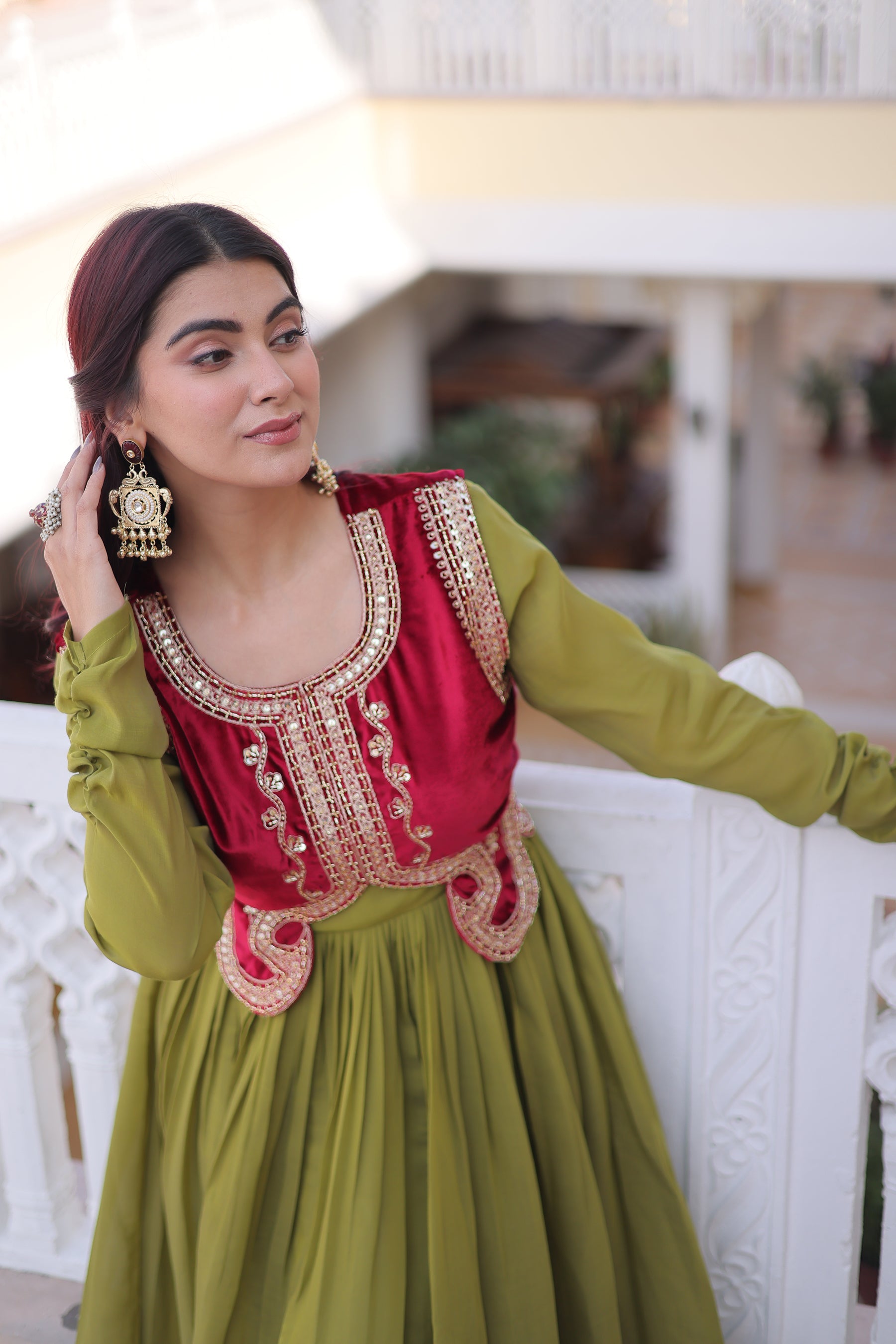 Lorenvalley Fashion Pista Mal Chanderi Flair Gown with Koti - Distacart