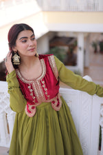 Thumbnail for Lorenvalley Fashion Pista Mal Chanderi Flair Gown with Koti - Distacart