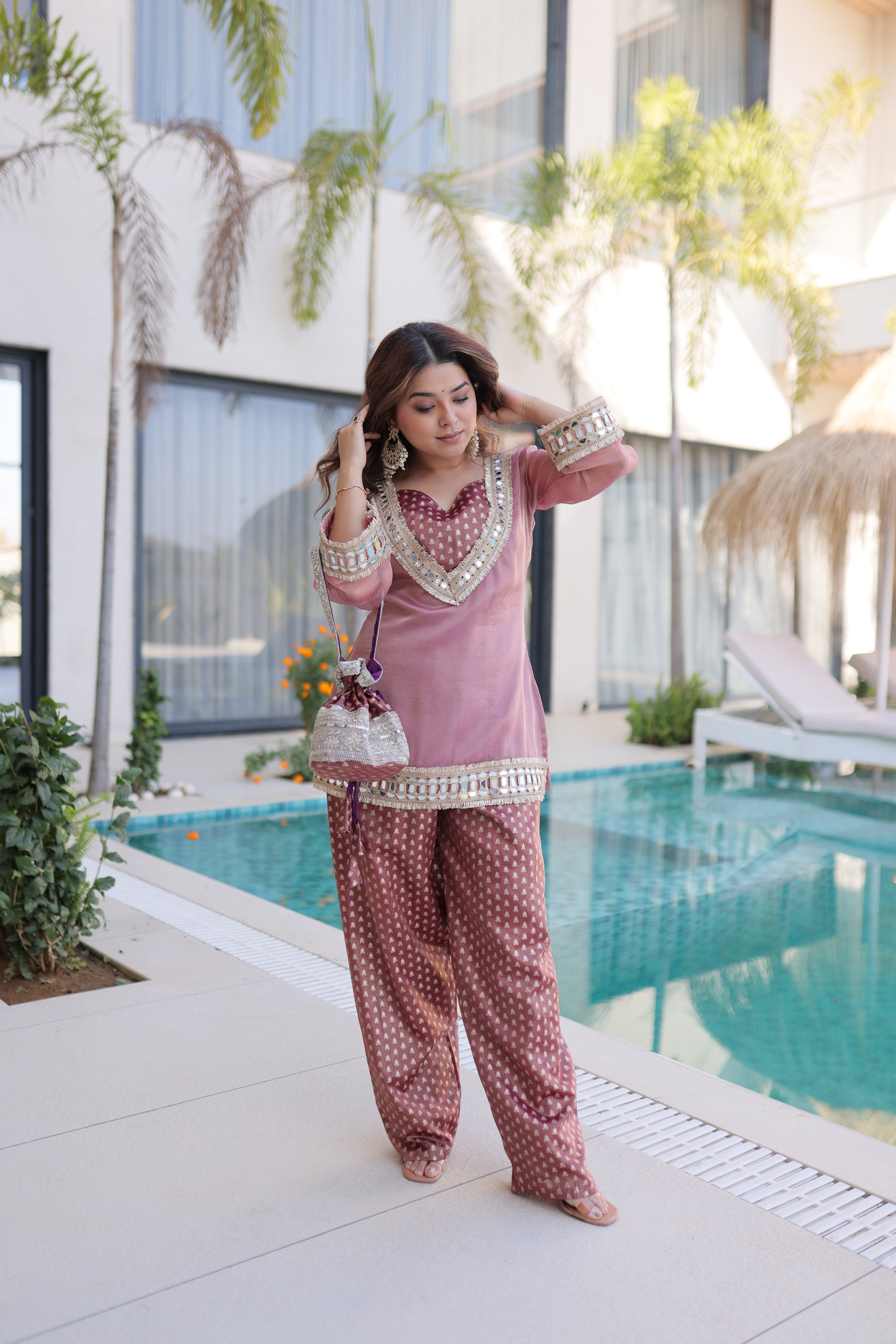 Lorenvalley Fashion Pink Salasa Fabric with Mirror & Lace work Kurta with Pant - Distacart