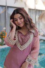 Thumbnail for Lorenvalley Fashion Pink Salasa Fabric with Mirror & Lace work Kurta with Pant - Distacart