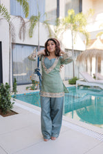 Thumbnail for Lorenvalley Fashion Sky Blue Salasa Fabric with Mirror & Lace work Kurta with Pant - Distacart
