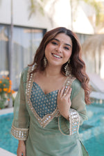 Thumbnail for Lorenvalley Fashion Sky Blue Salasa Fabric with Mirror & Lace work Kurta with Pant - Distacart