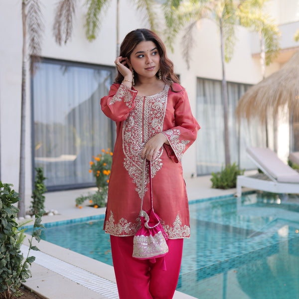 Lorenvalley Fashion Maroon Viscose with Sequins & Coding Zari Embroidered work Kurta Pant with Batwa - Distacart