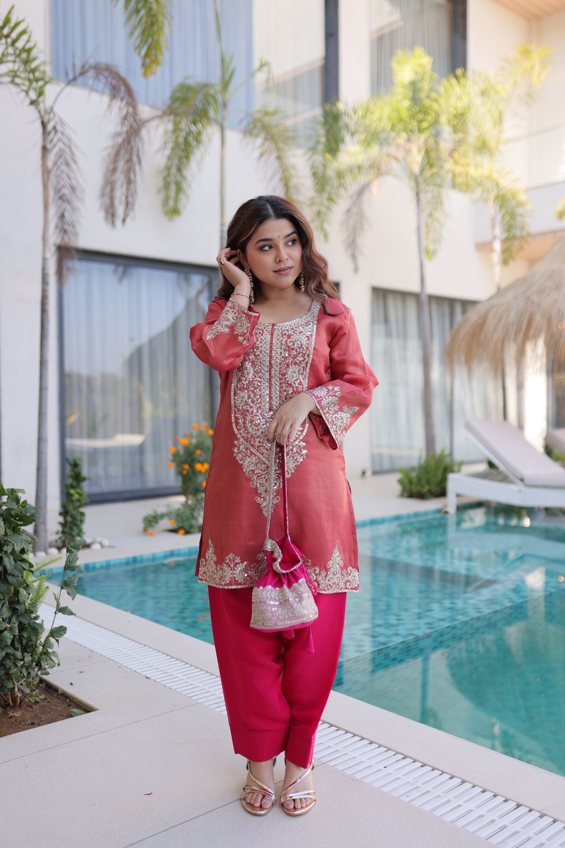 Lorenvalley Fashion Maroon Viscose with Sequins & Coding Zari Embroidered work Kurta Pant with Batwa - Distacart