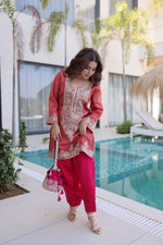 Thumbnail for Lorenvalley Fashion Maroon Viscose with Sequins & Coding Zari Embroidered work Kurta Pant with Batwa - Distacart