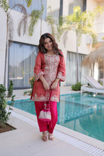 Thumbnail for Lorenvalley Fashion Maroon Viscose with Sequins & Coding Zari Embroidered work Kurta Pant with Batwa - Distacart