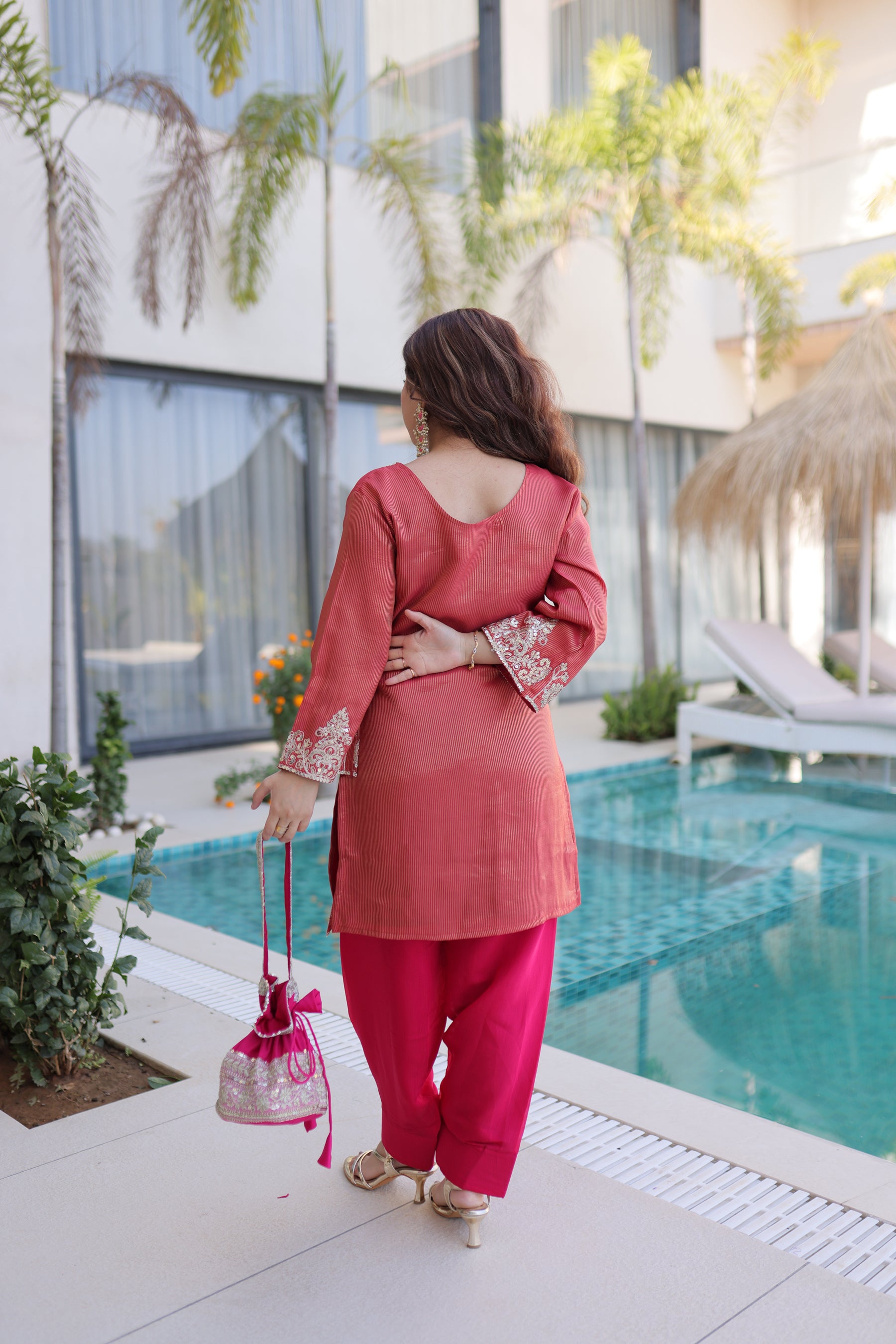 Lorenvalley Fashion Maroon Viscose with Sequins & Coding Zari Embroidered work Kurta Pant with Batwa - Distacart