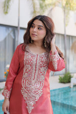 Thumbnail for Lorenvalley Fashion Maroon Viscose with Sequins & Coding Zari Embroidered work Kurta Pant with Batwa - Distacart