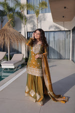 Thumbnail for Lorenvalley Fashion Mehendi Fendy Chiffon with Zari Sequins Coding Embroidered work Kurta Palazzo with Dupatta - Distacart