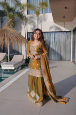 Thumbnail for Lorenvalley Fashion Mehendi Fendy Chiffon with Zari Sequins Coding Embroidered work Kurta Palazzo with Dupatta - Distacart