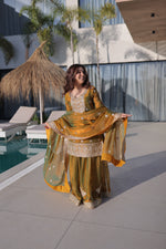 Thumbnail for Lorenvalley Fashion Mehendi Fendy Chiffon with Zari Sequins Coding Embroidered work Kurta Palazzo with Dupatta - Distacart